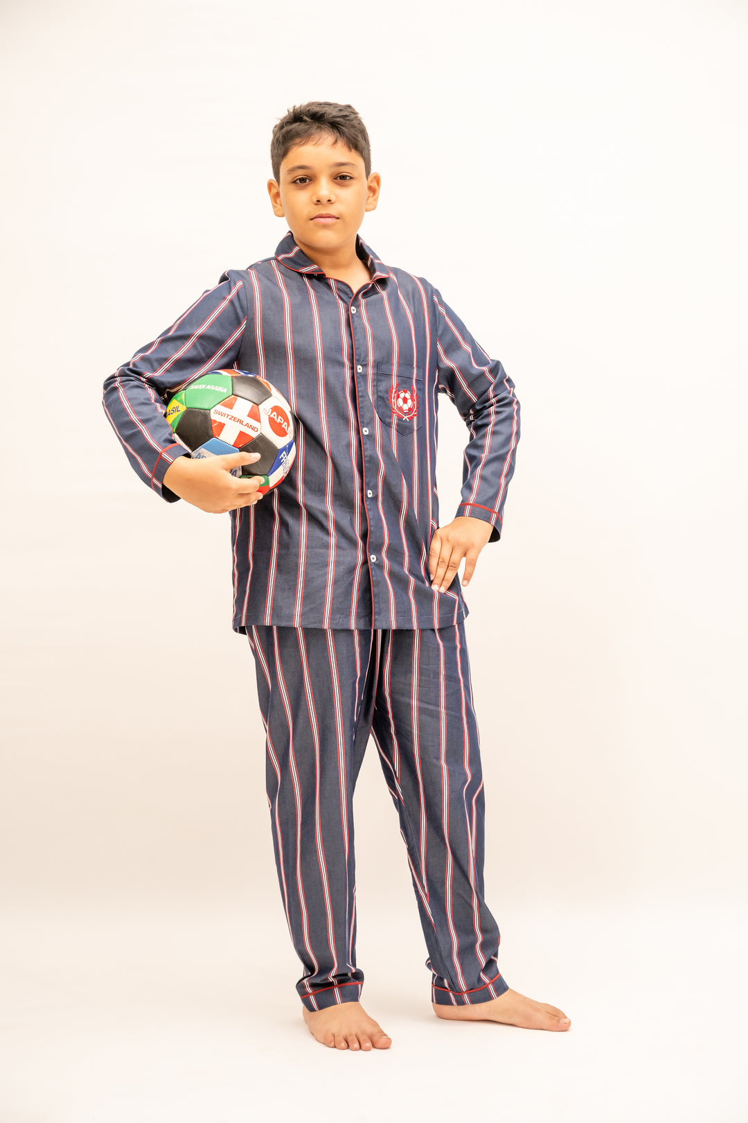 Crimson Stripes Cotton Nightusit - Boys