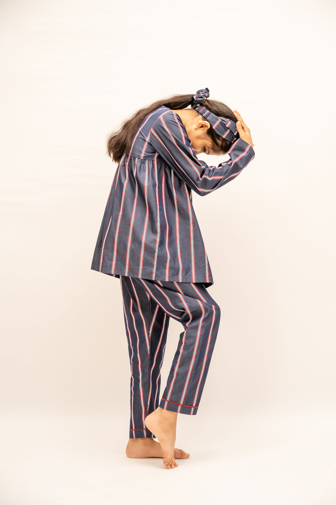 Crimson Stripes Cotton Nightusit - Girls