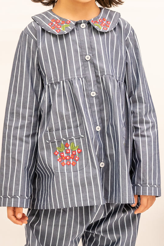Bluebell Stripes Cotton Nightsuit - Girls