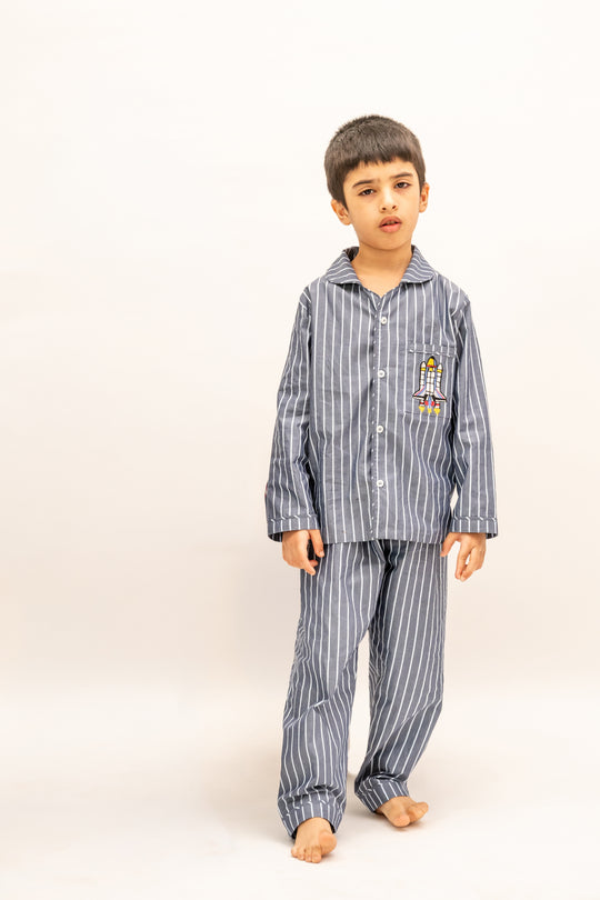 Bluebell Stripes Cotton Nightsuit - Boys