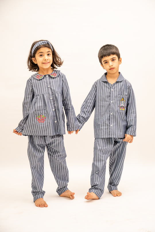 Bluebell Stripes Cotton Nightsuit - Boys