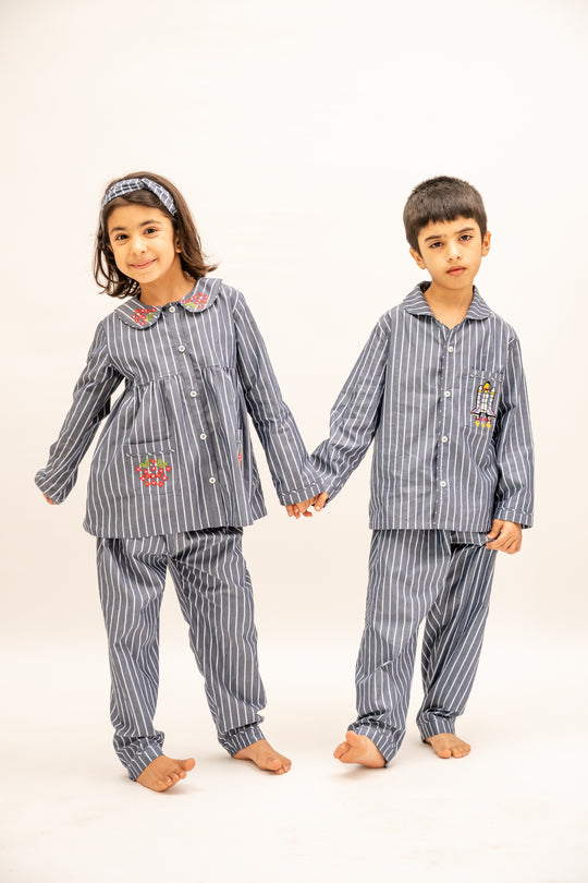 Bluebell Stripes Cotton Nightsuit - Boys