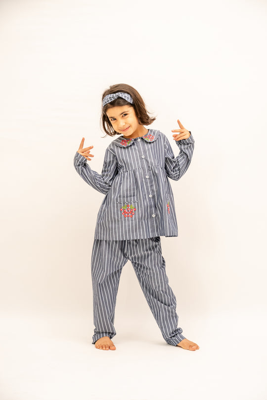 Bluebell Stripes Cotton Nightsuit - Girls