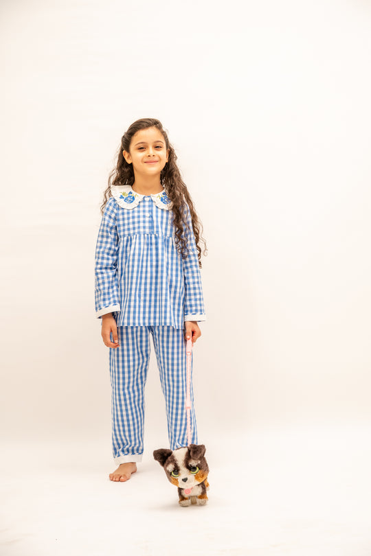 Summer Sky Checks Nightsuit - Girls