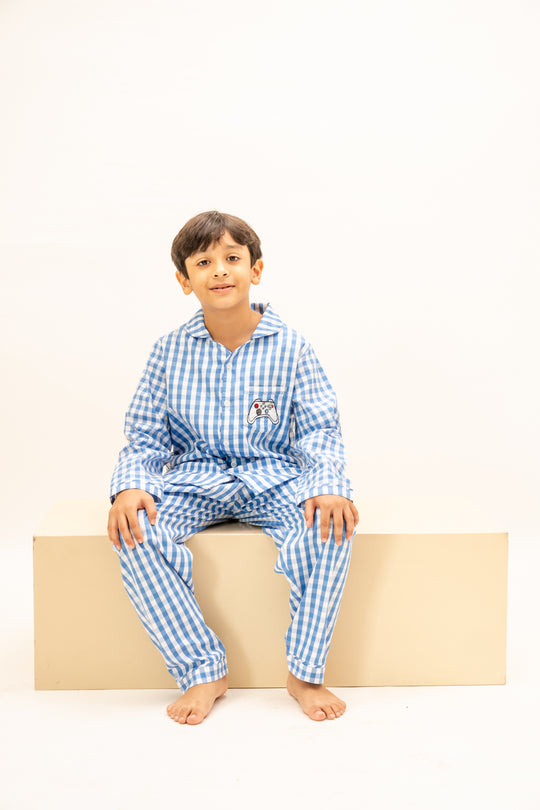 Summer Sky Checks Nightsuit - Boys