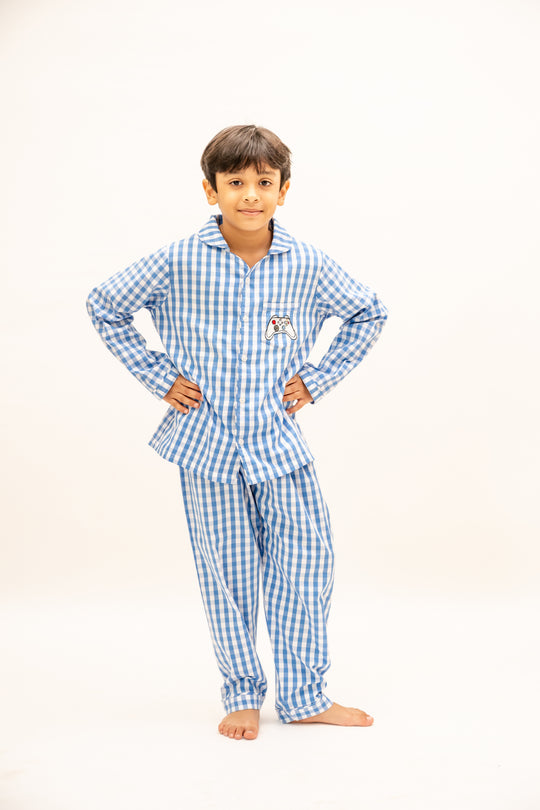 Summer Sky Checks Nightsuit - Boys
