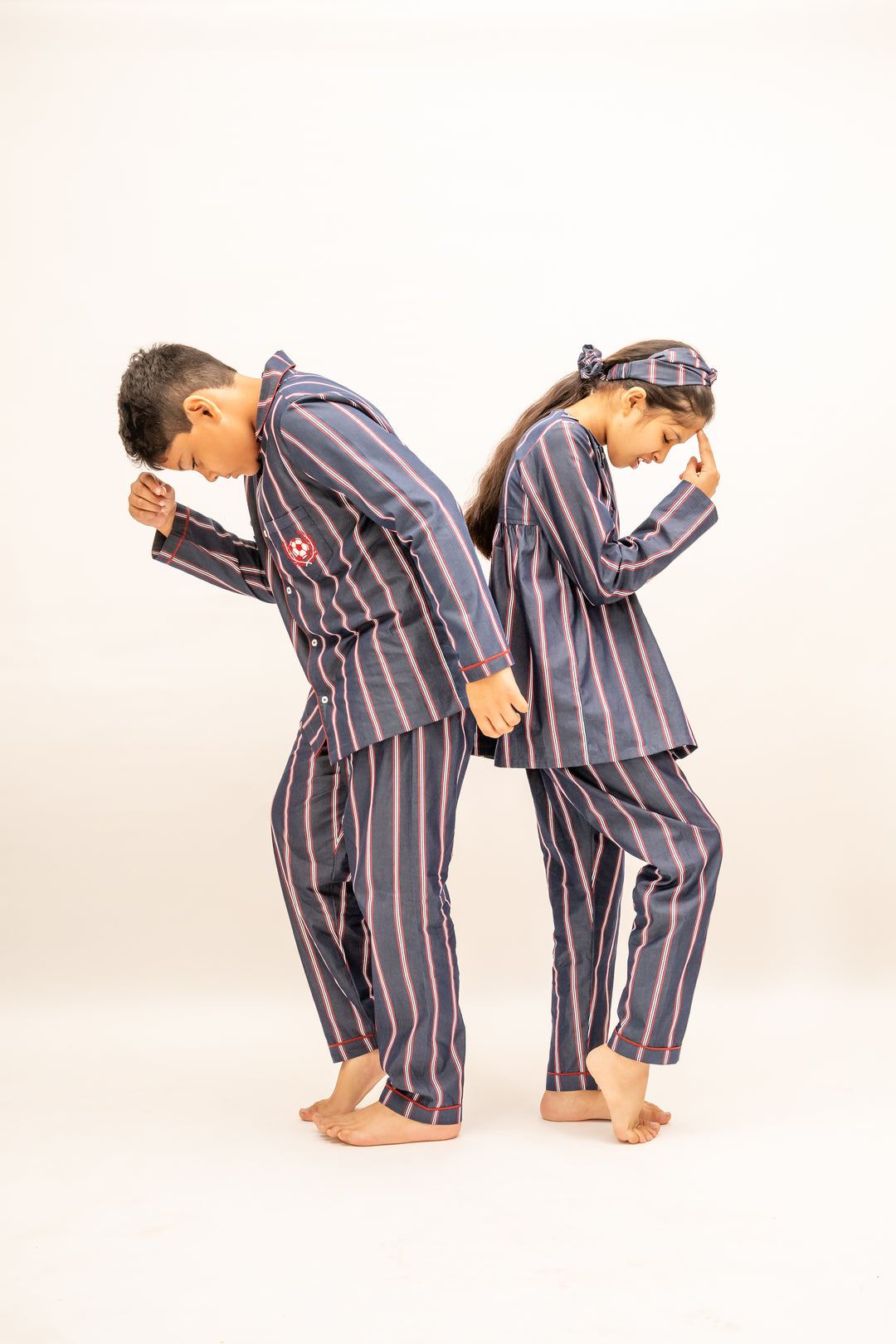 Crimson Stripes Cotton Nightusit - Girls