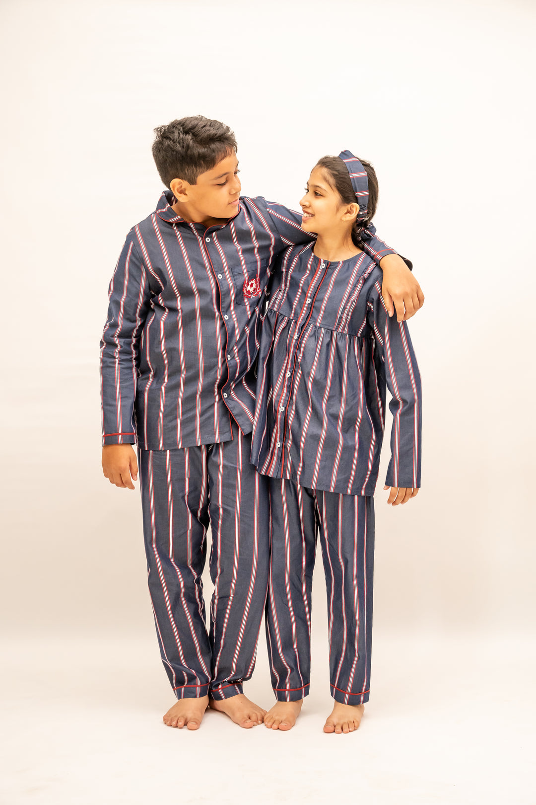 Crimson Stripes Cotton Nightusit - Girls