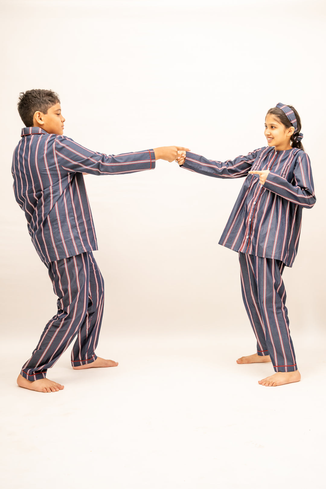 Crimson Stripes Cotton Nightusit - Girls