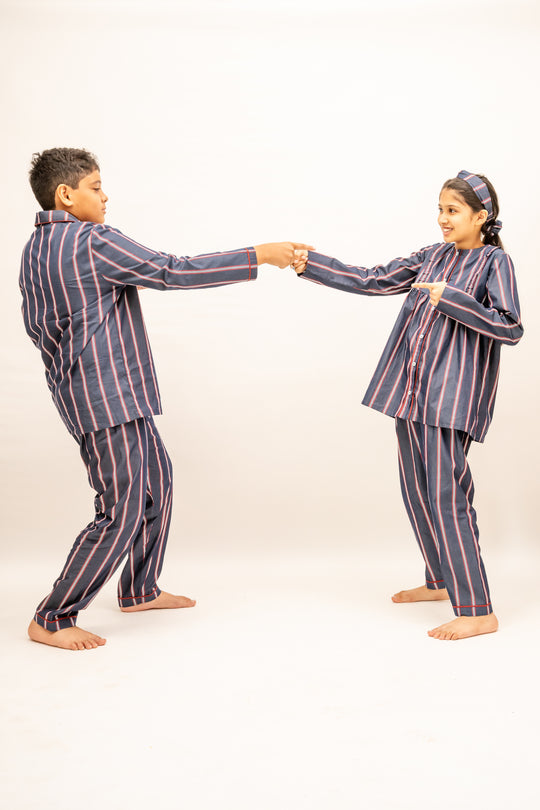 Crimson Stripes Cotton Nightusit - Girls