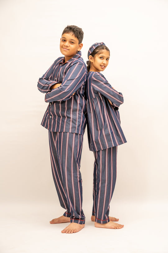 Crimson Stripes Cotton Nightusit - Girls