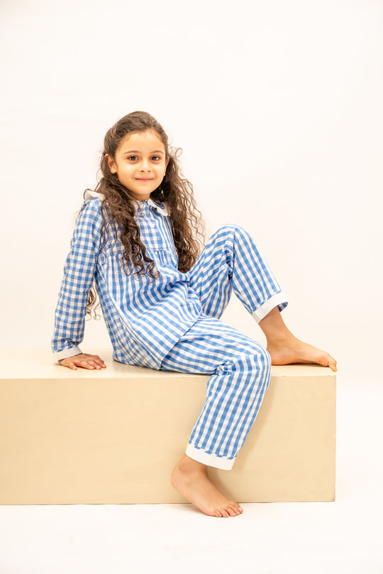 Summer Sky Checks Nightsuit - Girls