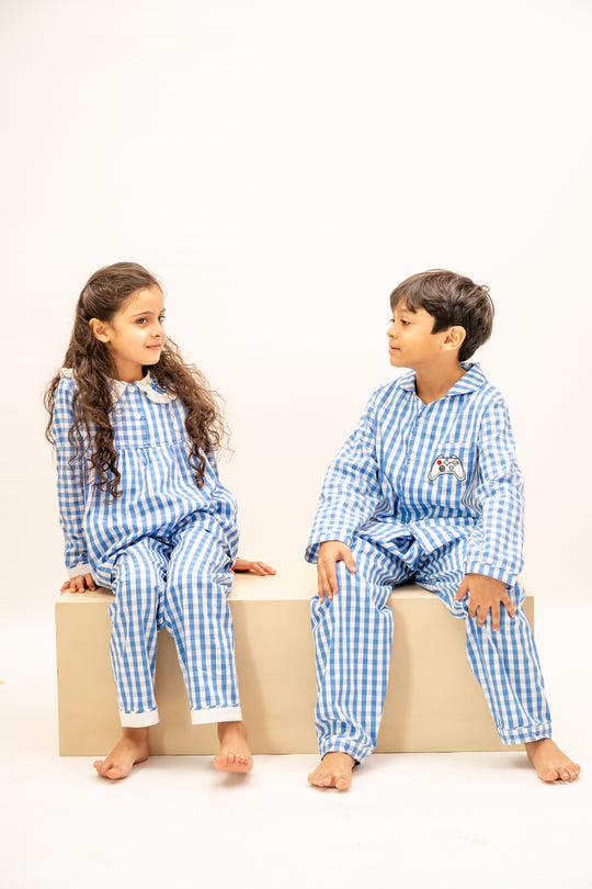 Summer Sky Checks Nightsuit - Girls