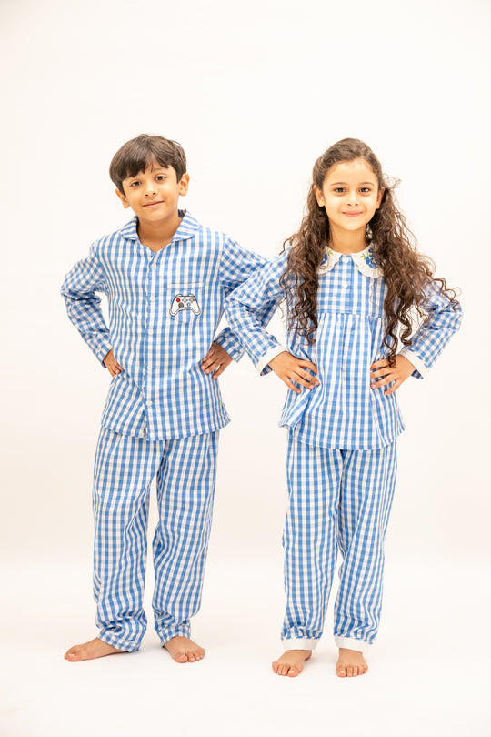 Summer Sky Checks Nightsuit - Girls