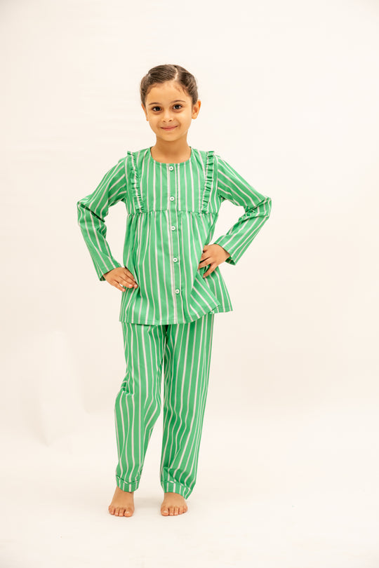 Emerald Stripes Organic Cotton Nightusit - Girls