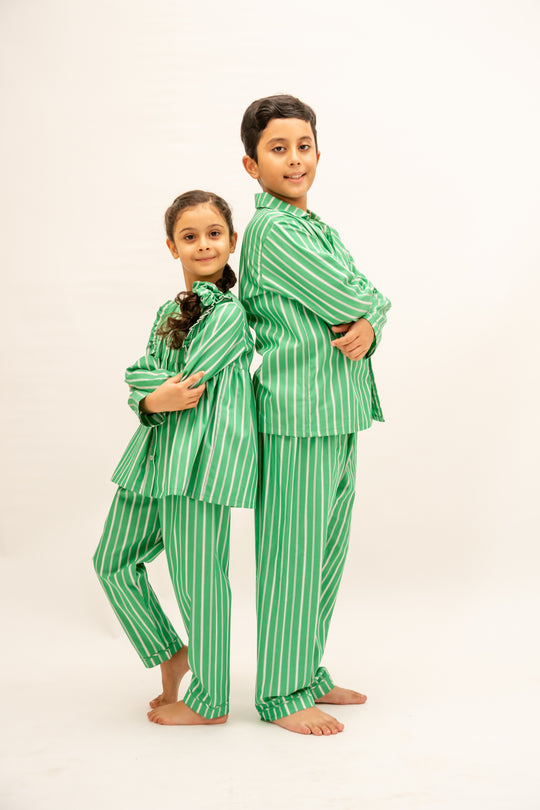 Emerald Stripes Organic Cotton Nightusit - Boys