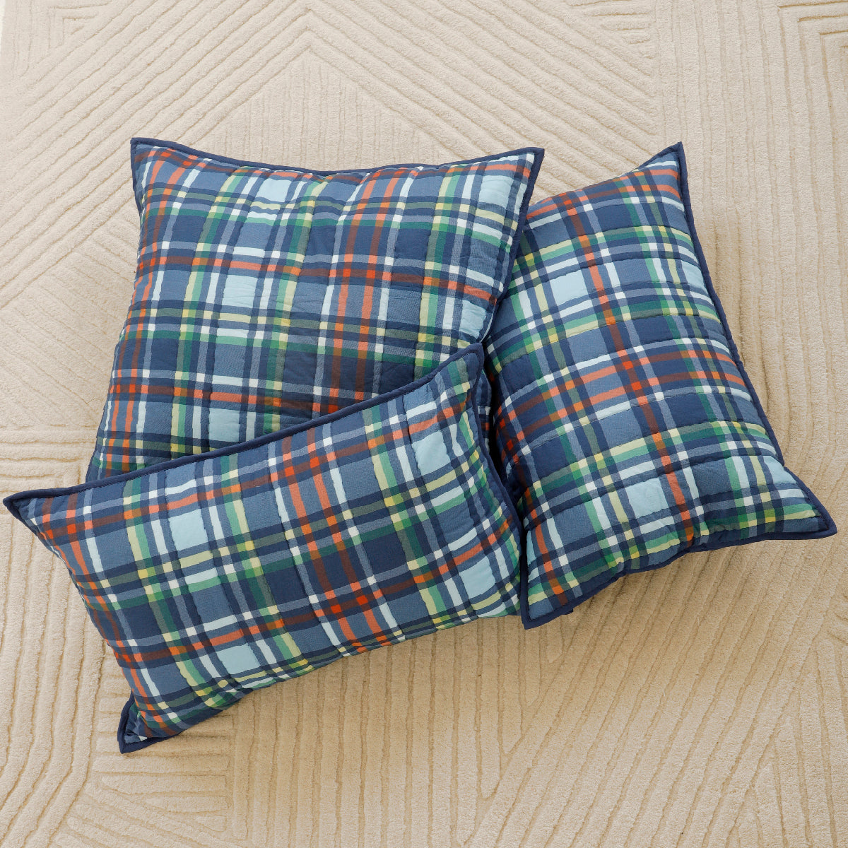 Blue Checkered Organic Cotton Quilted Pillow
