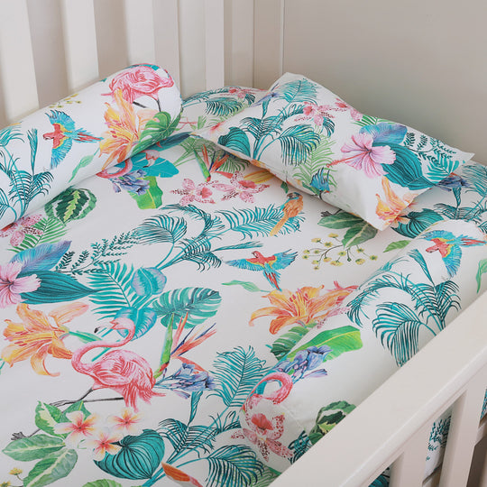 Tropical Wonderland Girls Cot Fitted Sheet Organic Cotton Closeup