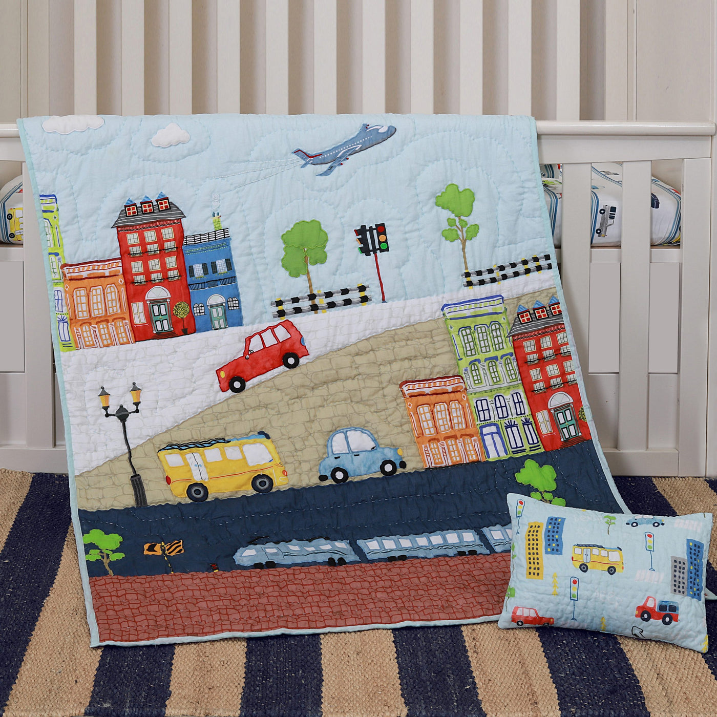Little Engines Organic Cotton Quilted Pillow