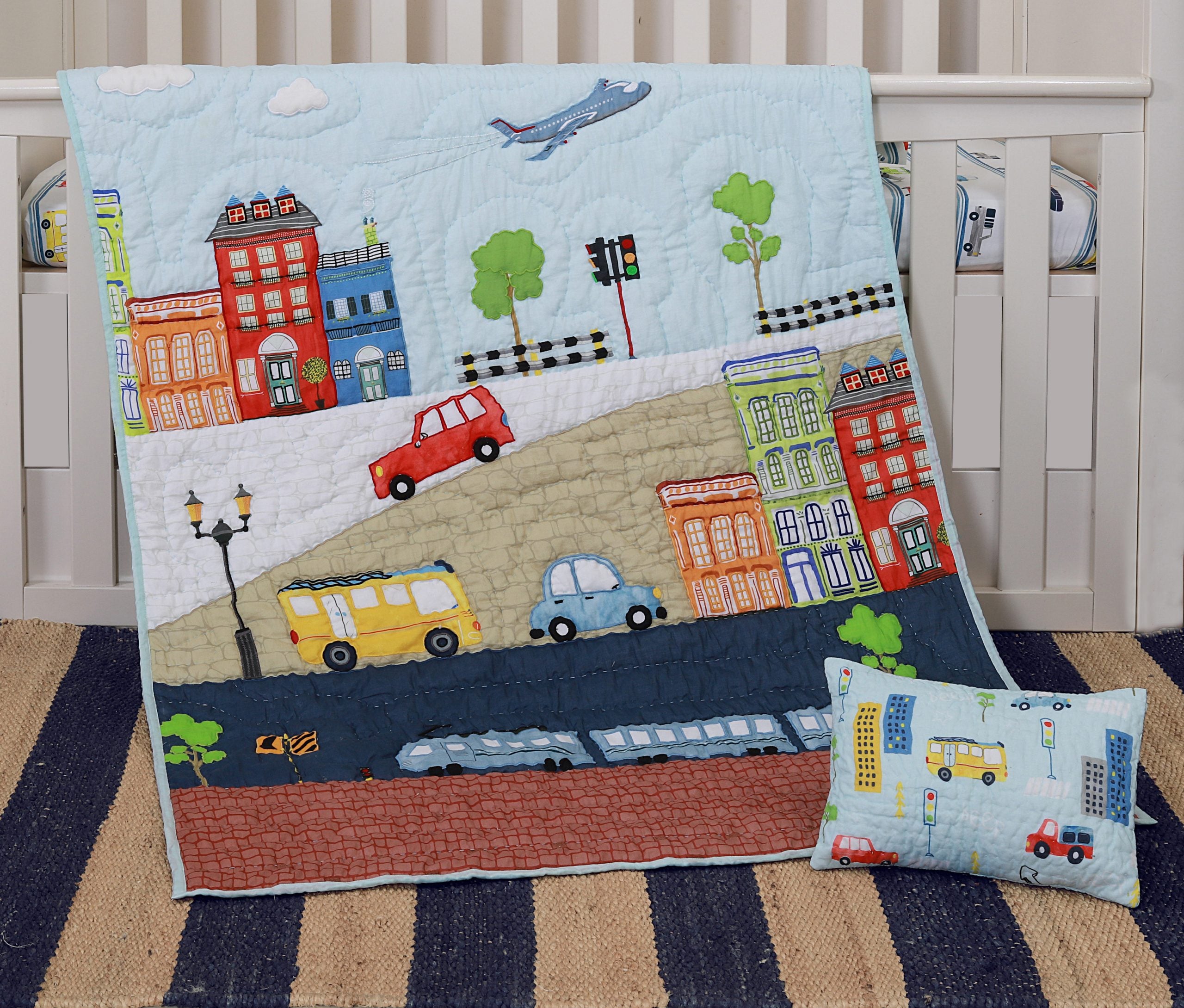 Buy Blue Car Organic Cotton Cot Quilt Car nursery bedding KIDZOLOGY KIDZOLOGY.COM