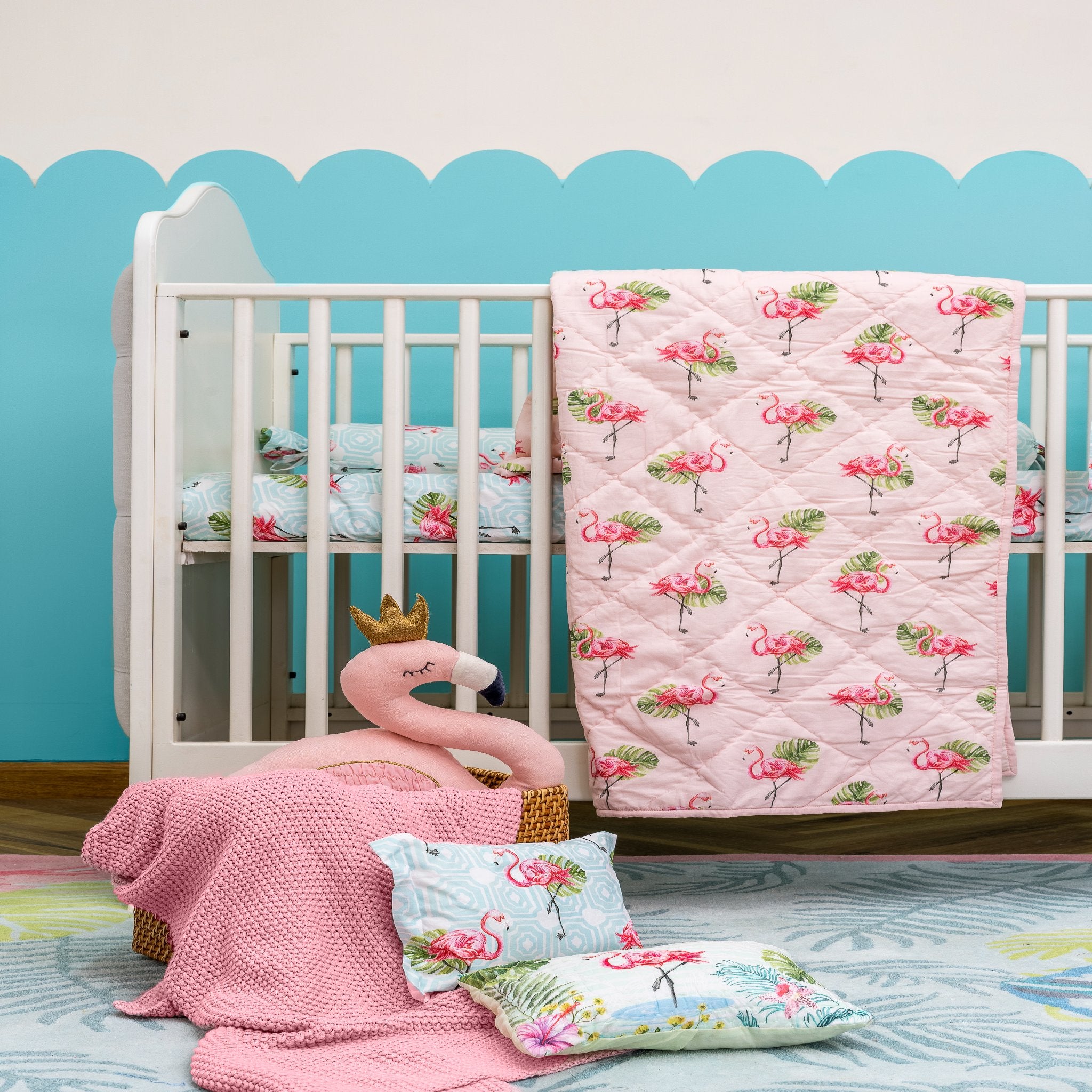 Buy Pink Flamingos Organic Cotton Cot Quilt Flamingo quilt KIDZOLOGY KIDZOLOGY.COM