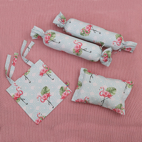 Dancing with the Flamingos Pillow, Bolster & Diaper Pouch Set