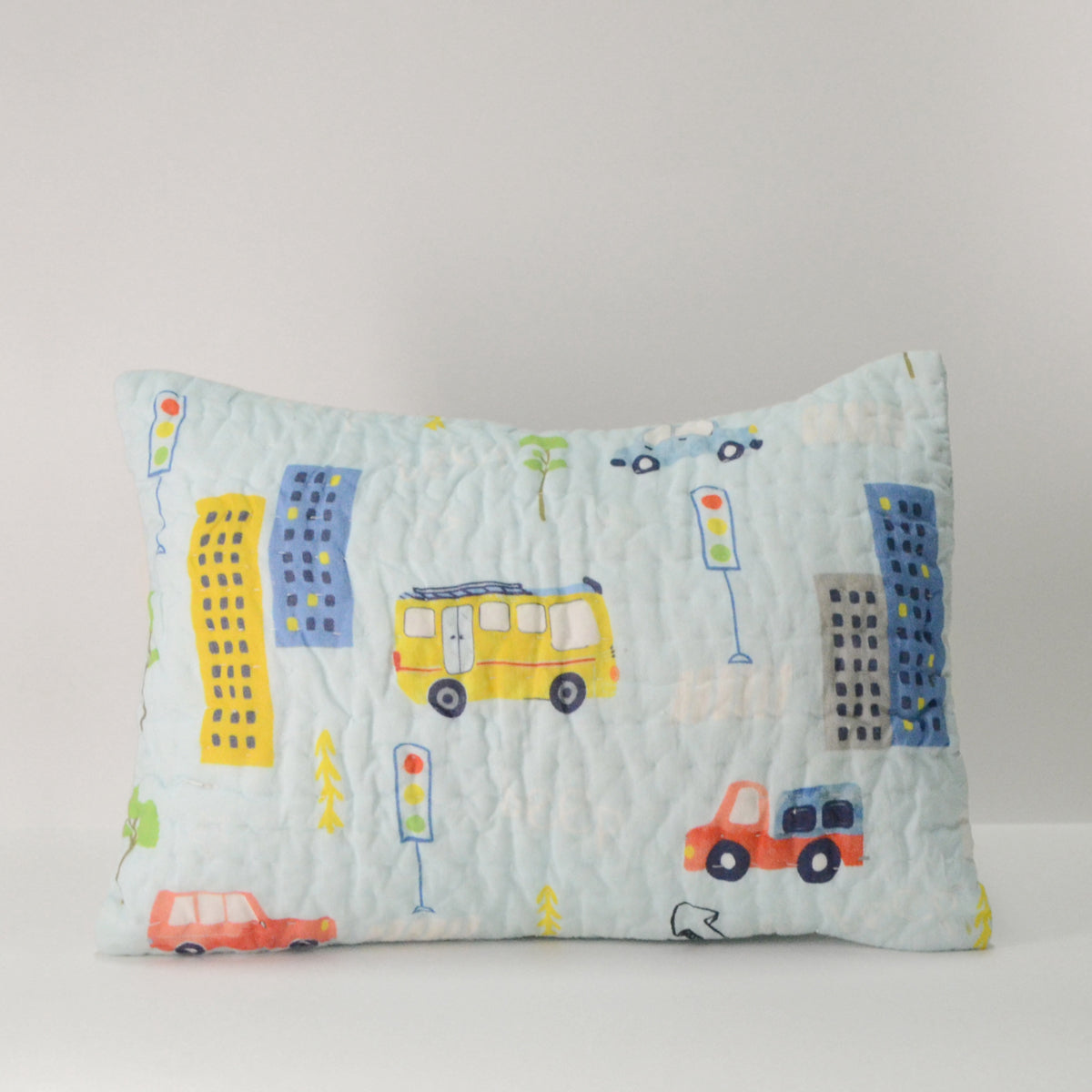 Little Engines Organic Cotton Quilted Pillow