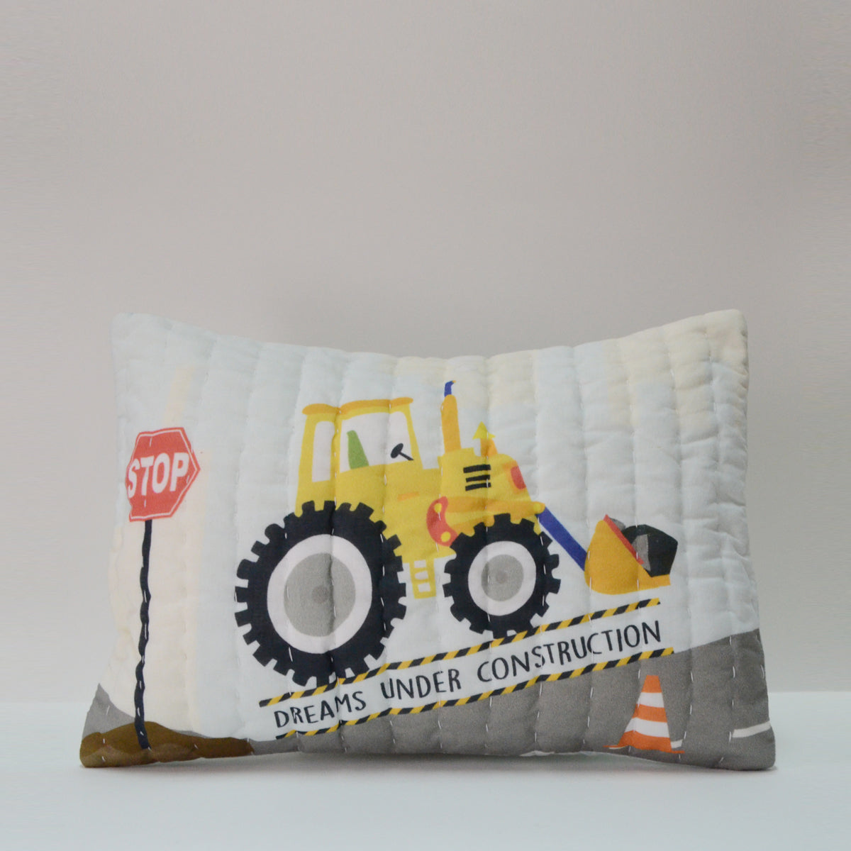 Dreams Under Construction Organic Cotton Quilted Pillow