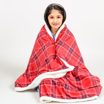 Red Plaids Sherpa Blanket