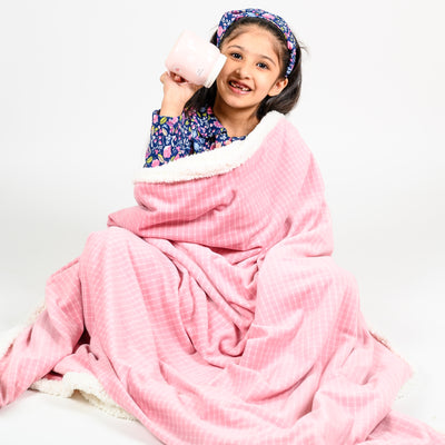 Candy Pink Check Sherpa Blanket