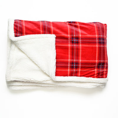 Red Plaids Sherpa Blanket