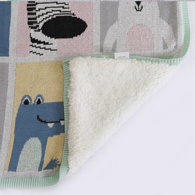 Jungle Animals Organic Cotton Blanket with Sherpa