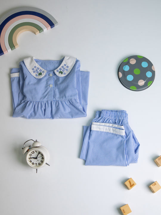 Summer Blue Gingham Cotton Nightsuit