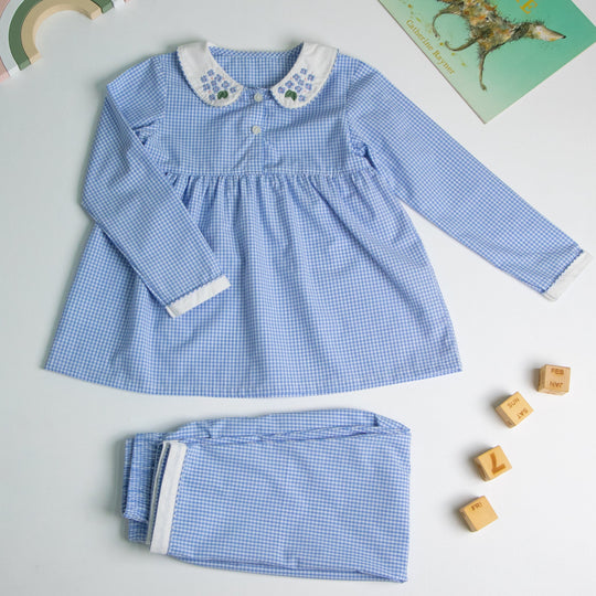 Summer Blue Gingham Cotton Nightsuit