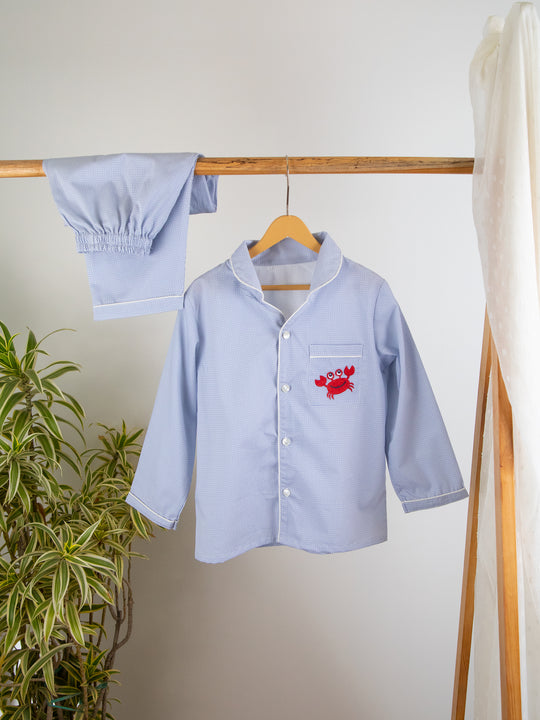 Geo Dot Blue Cotton Nightsuit