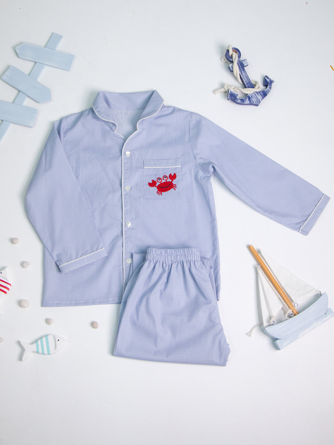 Geo Dot Blue Cotton Nightsuit