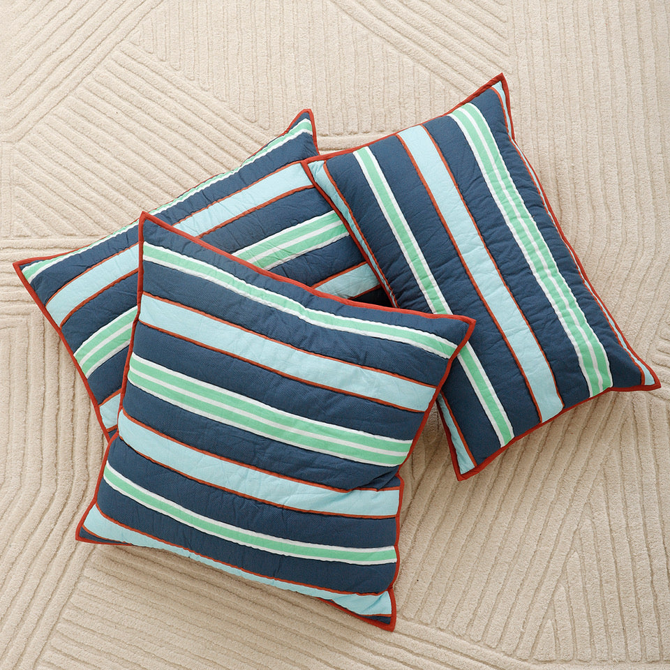 Mark Stripe Organic Cotton Quilted Pillow