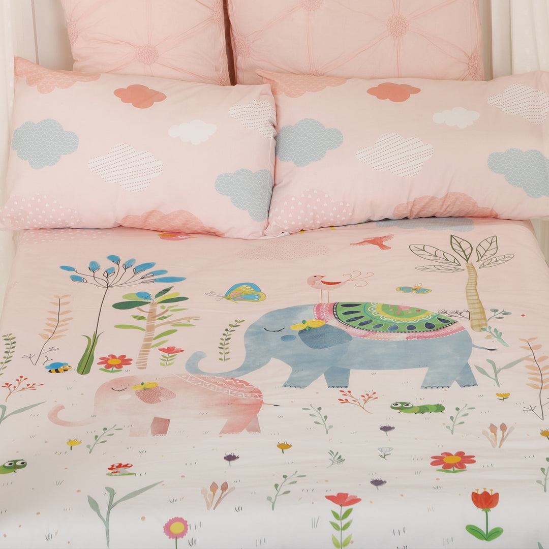 Girls Pink Organic Cotton Bedsheet Elephant