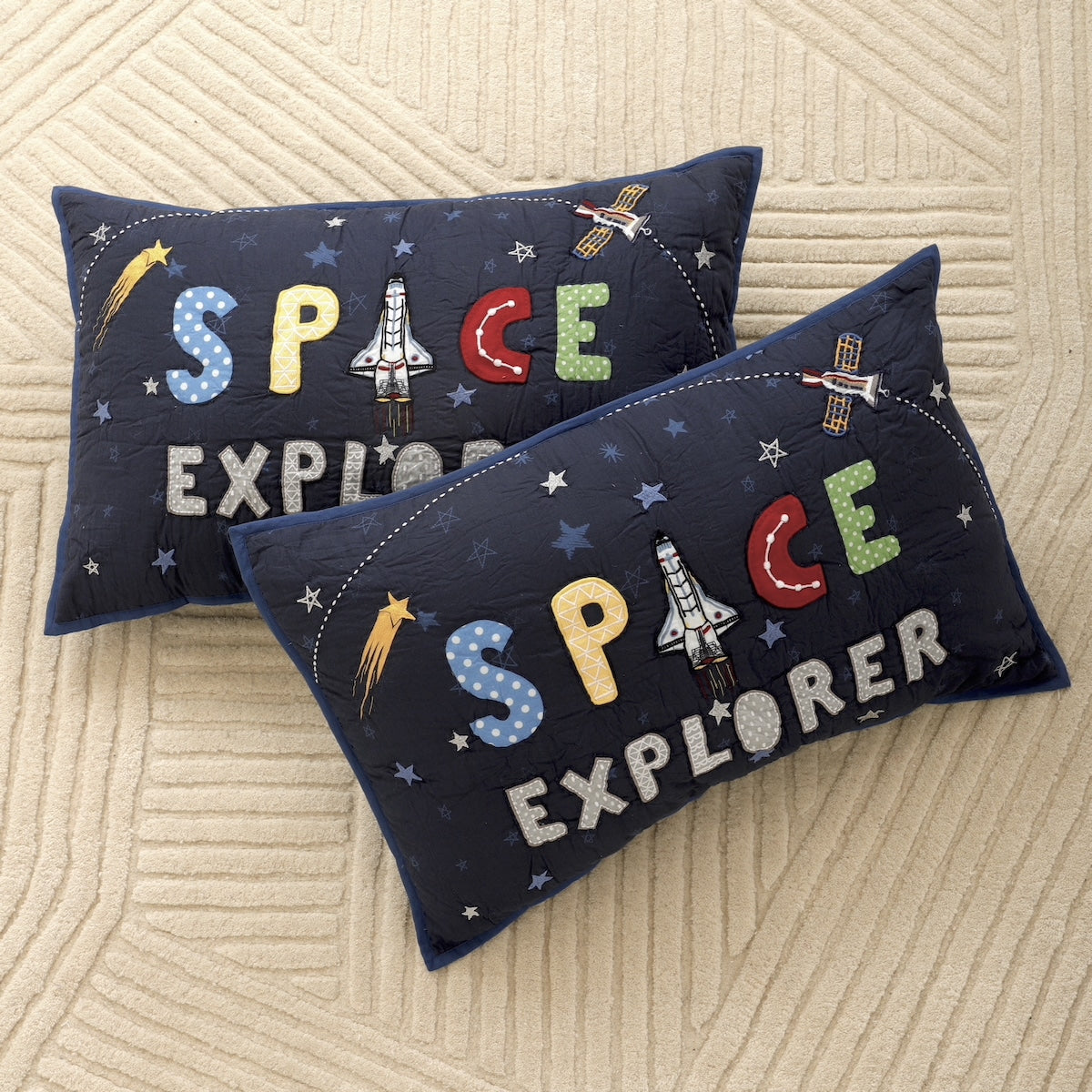 Space Adventure Boys Organic Cotton Quilted Pillow FT
